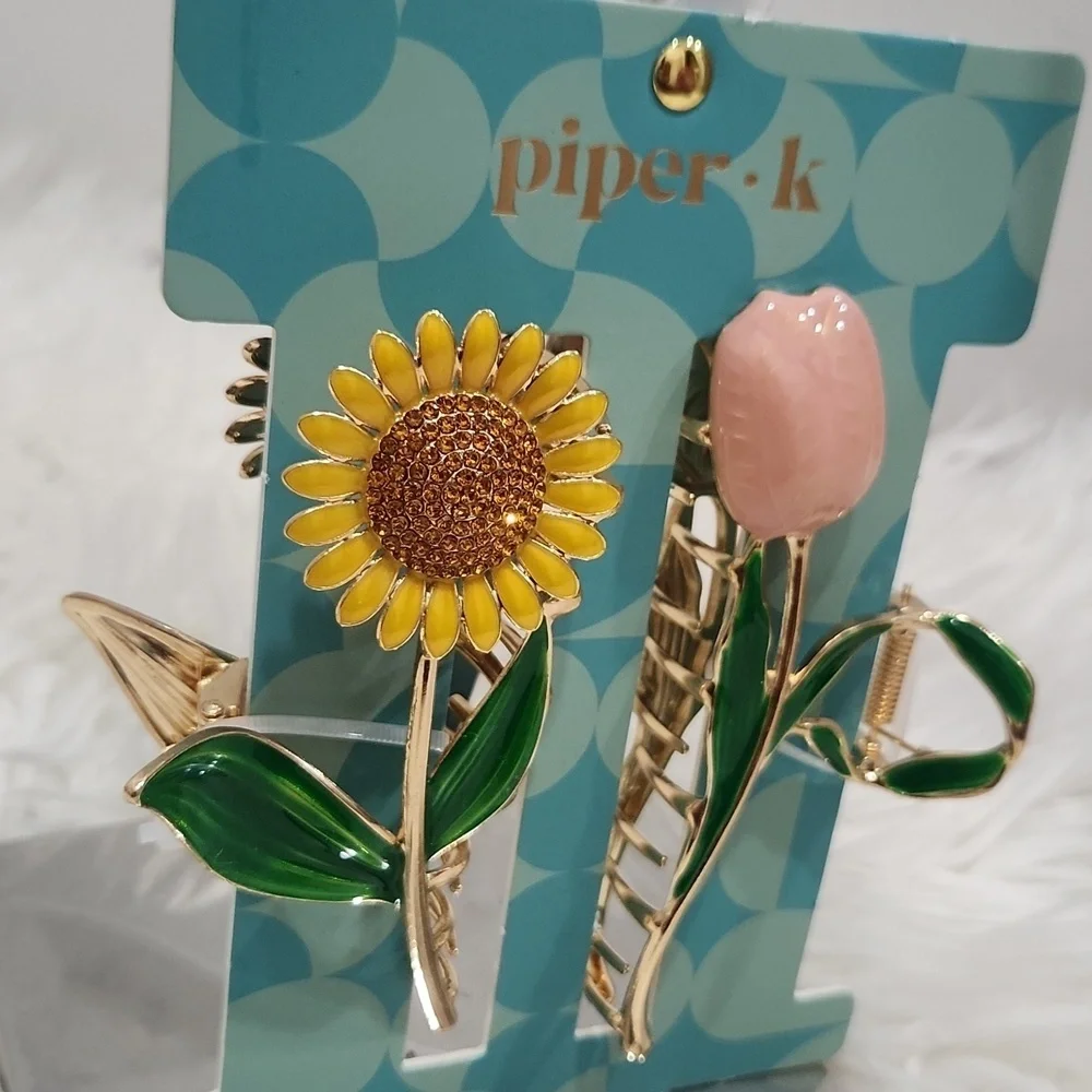 💛▪️ Piper K▪️ gorgeous metal floral hair claw clips set of 2